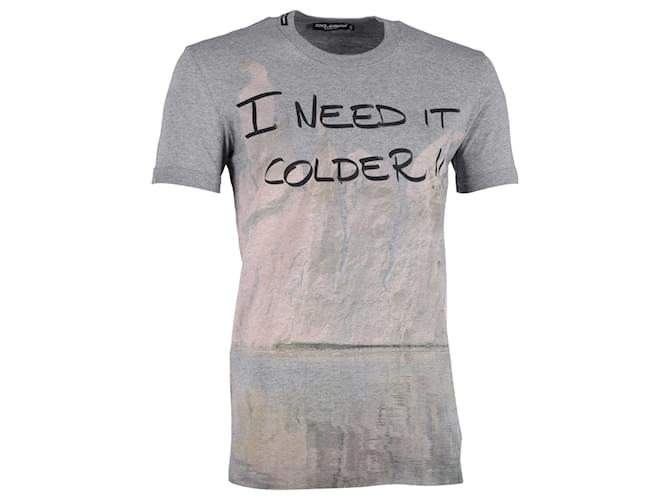 Dolce & Gabbana "I Need It Colder" Statement T-Shirt in Grey Cotton  ref.1168014