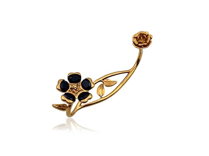 Versace Gold Metal Garden V-Floral Hand Cuff Bracelet Black Golden  ref.1168034