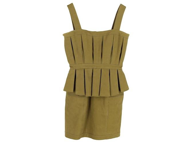 Balmain Pleated Sleeveless Mini Dress in Green Cotton  ref.1168049
