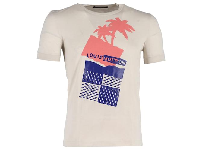 Louis Vuitton Camiseta com logotipo da Palm Tree em algodão bege  ref.1168051