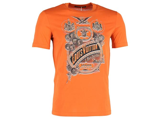 Camiseta con estampado gráfico de Louis Vuitton en algodón naranja  ref.1168056