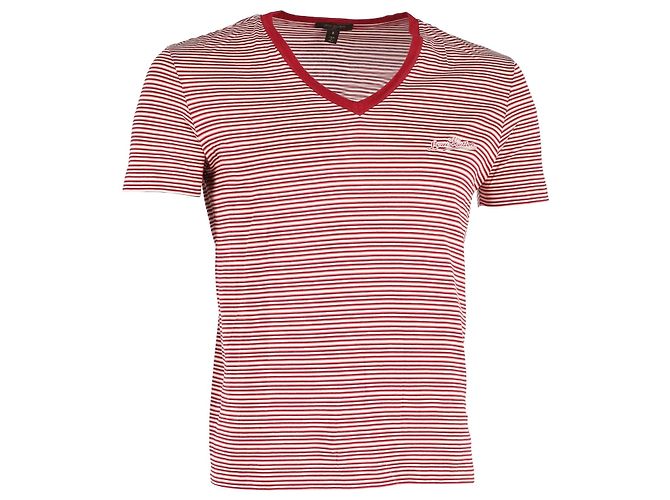 T-shirt Louis Vuitton a righe con scollo a V in cotone rosso