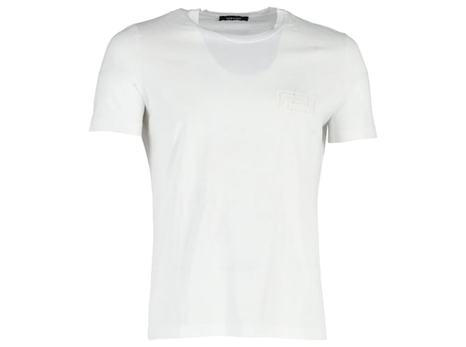 Versace Logo Crewneck T-Shirt in White Cotton  ref.1168075