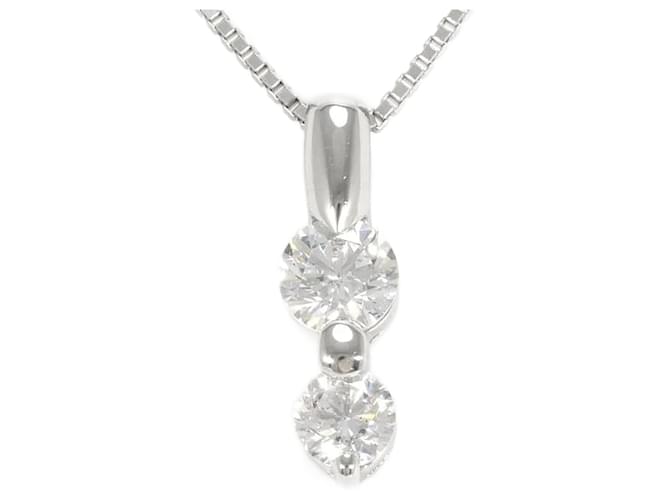 & Other Stories Platinum Two Stone Diamond Necklace Silvery Metal  ref.1168133