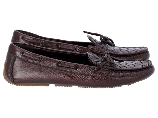 Bottega Veneta Bow Slip On Loafers in Brown Intrecciato Leather  ref.1168146