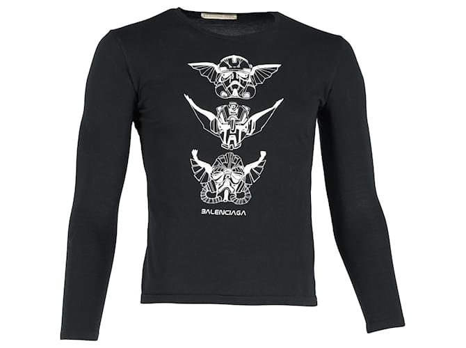 T-shirt a maniche lunghe stampata Balenciaga in cotone Nero  ref.1168152