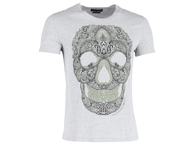 T-shirt con grafica Skull di Alexander McQueen in cotone grigio  ref.1168155