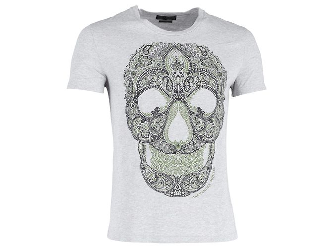Camiseta con gráfico de calavera de Alexander McQueen en algodón gris Castaño