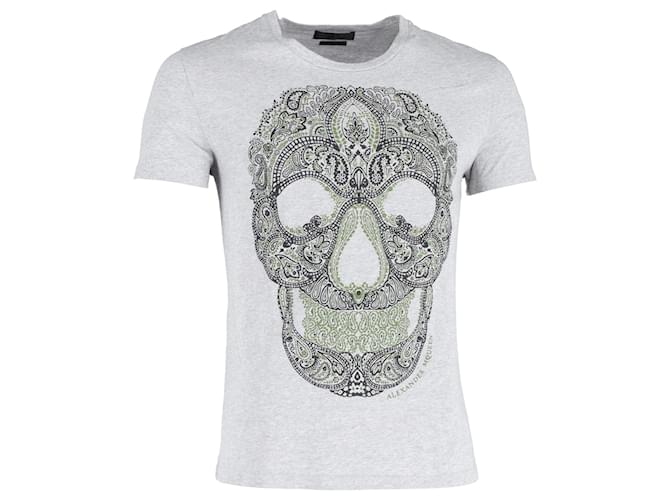 Alexander McQueen Skull Graphic T-Shirt in Grey Cotton Brown