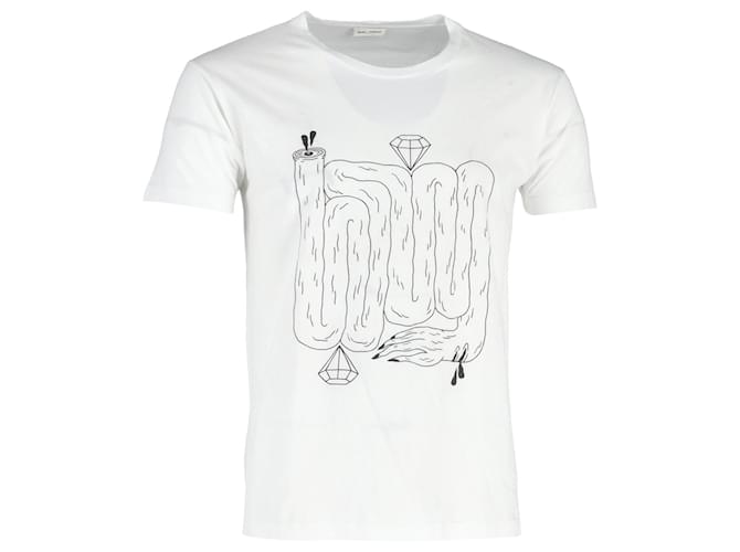 Camiseta con estampado gráfico de Saint Laurent en algodón blanco  ref.1168156