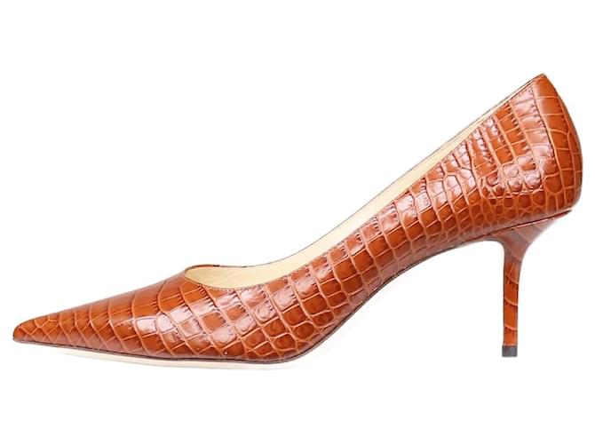 Jimmy Choo Brown snake print pointed toe heels - size EU 41 Leather  ref.1168165