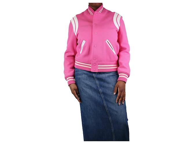 Saint Laurent Pink wool bomber jacket - size UK 18  ref.1168182
