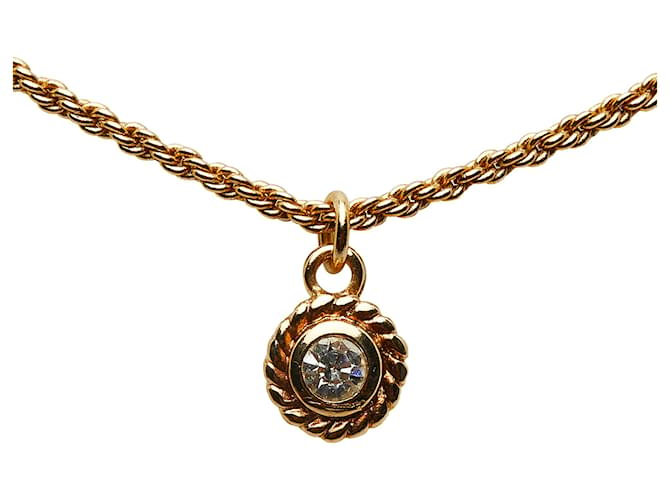 Dior Gold Rhinestone Pendant Necklace Golden Metal Gold-plated  ref.1168230