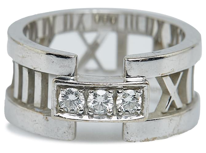 Tiffany & Co Tiffany Silver Atlas Diamond Ring Silvery White gold Metal  ref.1168279