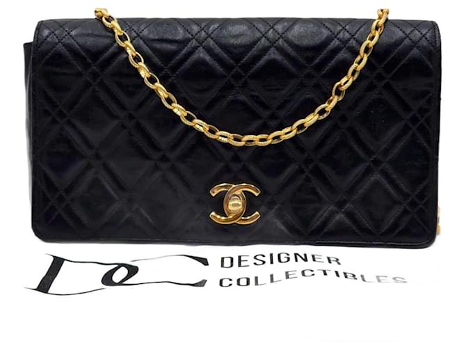 Timeless Chanel Rare Limited Edition Vintage Full Flap CC turn lock with 24K Gold Plated Bijoux Chain Black Leather  ref.1168303