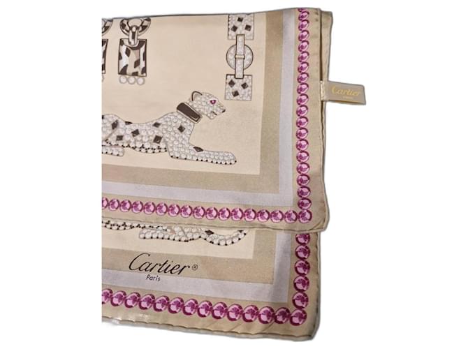 Cartier Panthers and jewelry Pink Beige Silk  ref.1168308