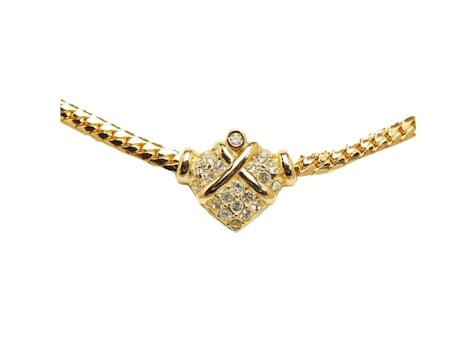 Dior Rhinestone Heart Pendant Necklace Golden Metal  ref.1168322