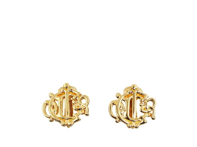 Dior Logo Insignia Clip On Earrings Golden Metal  ref.1168327