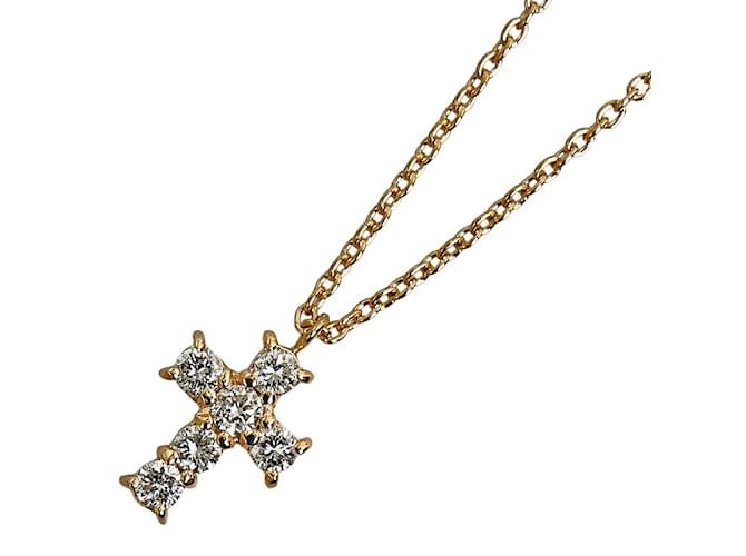 & Other Stories 18k Gold Diamond Cross Pendant Necklace Golden Metal  ref.1168348
