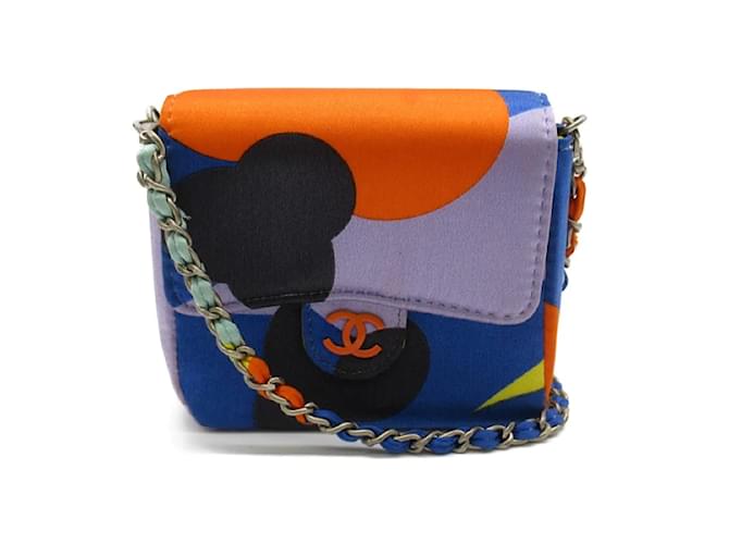 Chanel 2000-2002 Mini sac à rabat en satin multicolore Toile  ref.1168362