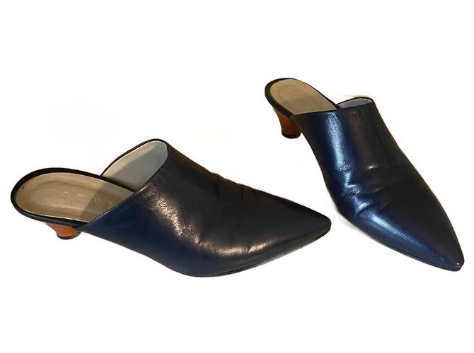 Marni Navy Blue Leather Mules