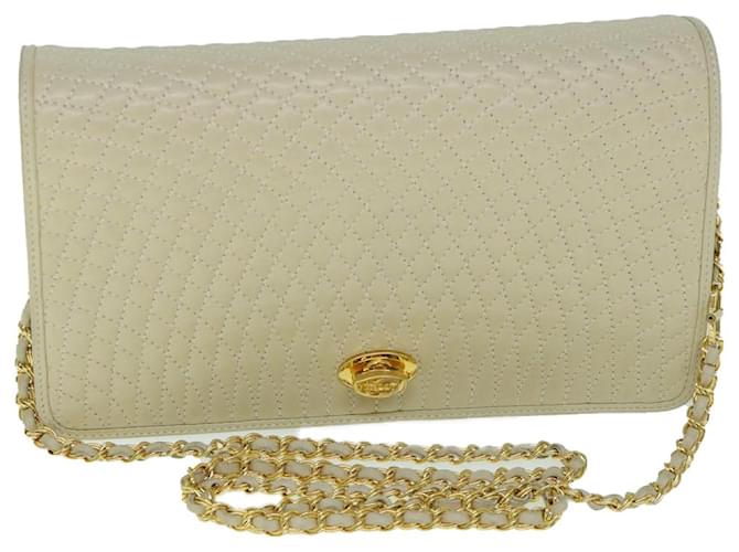 BALLY Quilted Chain Shoulder Bag Leather Beige Auth yk9643  ref.1168675