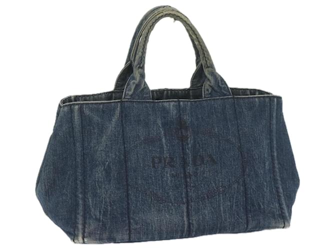 PRADA Canapa MM Hand Bag Canvas Blue Auth bs10259 Cloth  ref.1168708
