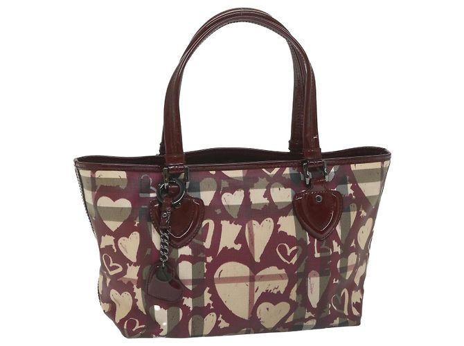 BURBERRY Nova Check Einkaufstasche PVC Leder Rot Auth hk959