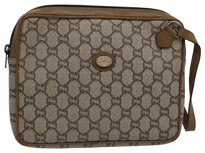 GUCCI GG Plus Supreme Clutch Bag PVC Leather Beige Auth ki3866  ref.1168725