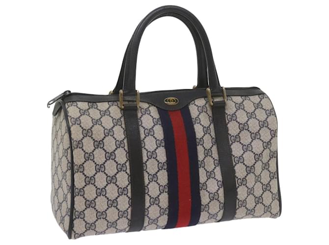 Bolsa GUCCI GG Supreme Sherry Line Boston em couro PVC vermelho marinho Auth am5311 Azul marinho  ref.1168791