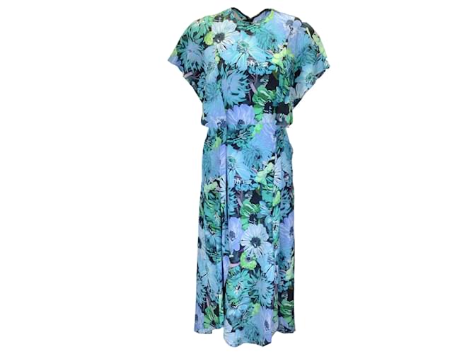 Autre Marque Stella McCartney Blue / Green Multi Floral Printed Silk Midi Dress  ref.1169327