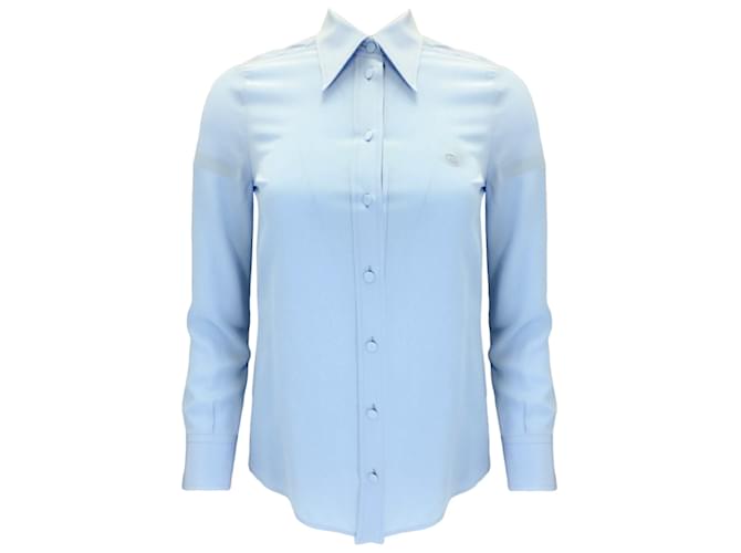 Autre Marque Blusa de crepé de seda con botones y cuello puntiagudo azul claro de Gucci  ref.1169331