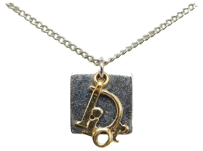 Collana con pendente in argento con logo quadrato Dior  ref.1169344