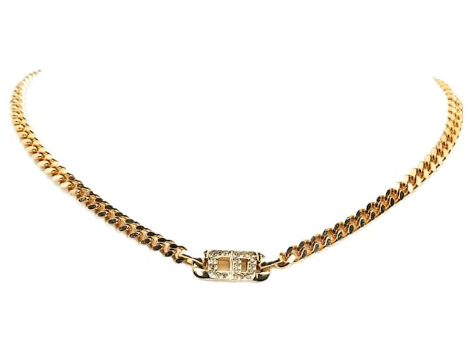 Collier pendentif strass doré Dior  ref.1169356
