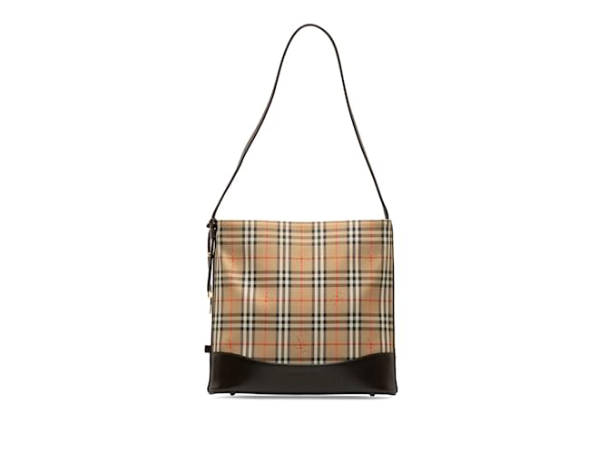 Tan Burberry Haymarket Check Shoulder Bag Camel Leather  ref.1169360