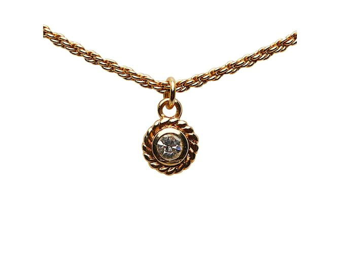 Gold Dior Rhinestone Pendant Necklace Golden  ref.1169365