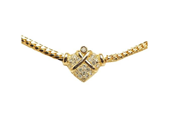 Gold Dior Rhinestone Pendant Necklace Golden  ref.1169382