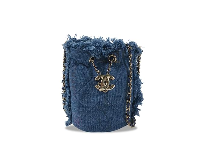 Balde azul Chanel Denim Mini Mood com corrente John  ref.1169384