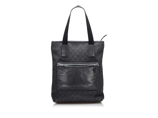 Schwarze Gucci GG Canvas-Einkaufstasche Leder  ref.1169399