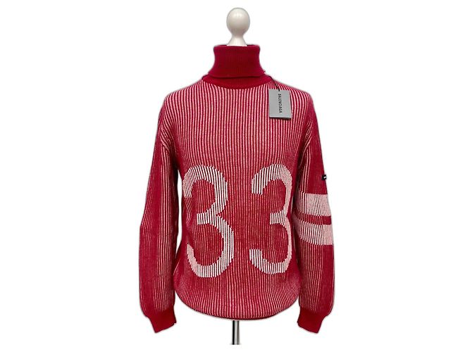 Balenciaga Rollkragenpullover aus Kaschmir Weiß Rot
