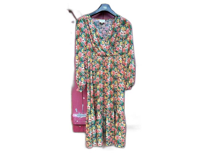 SéZane Milla Kleid mit Blumenmuster V-Ausschnitt 36 Mehrfarben