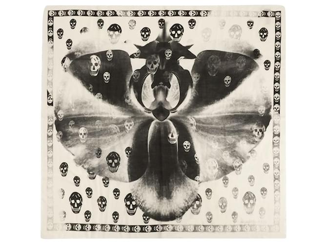 Skull Orchid Scarf - Alexander Mcqueen - Wool - Ivory/Black Beige  ref.1169715