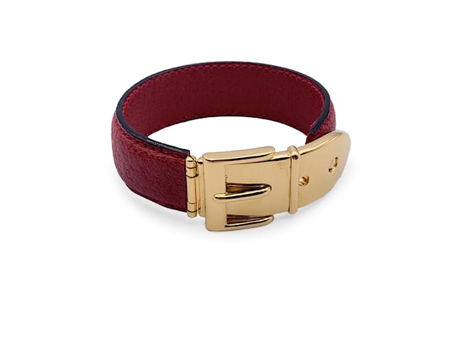 Gucci Vintage Red Leather Belt Bangle Cuff Bracelet Gold Buckle  ref.1169753