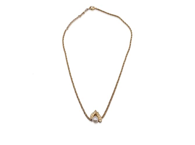 Christian Dior Collana vintage con pendente di perle in metallo dorato D'oro  ref.1169759