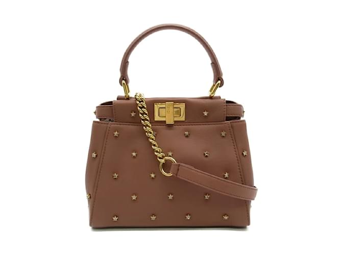 Fendi Micro Peekaboo Studded Leather Handbag 8BN309 Brown  ref.1169843