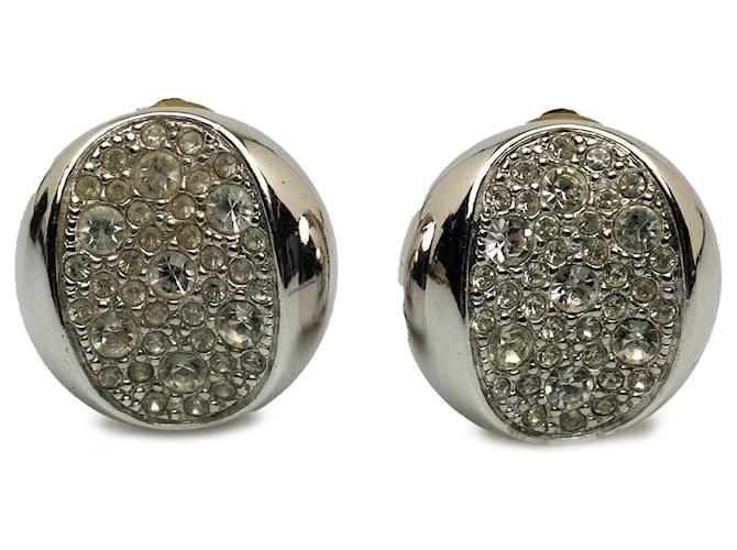 Dior Silver Rhinestone Clip-On Earrings Silvery Metal  ref.1169903