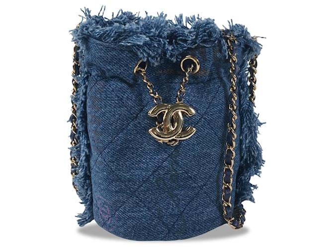 Chanel Blue Denim Mini Mood Bucket mit Kette Blau John Tuch  ref.1169904