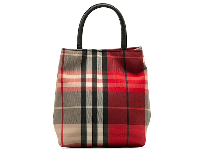 Burberry Red Plaid Canvas Handbag Leather Cloth Pony-style calfskin Cloth  ref.1169920
