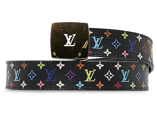 Louis Vuitton Black Monogram Multicolore LV Cut Reversible Belt Cloth  ref.1169933
