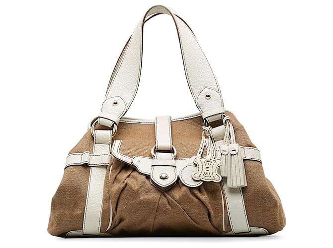 Céline Celine Brown Canvas Boogie Handbag Leather Cloth Pony-style calfskin Cloth  ref.1169936